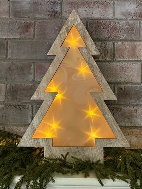 Illuminated Wooden Table Top Christmas Tree